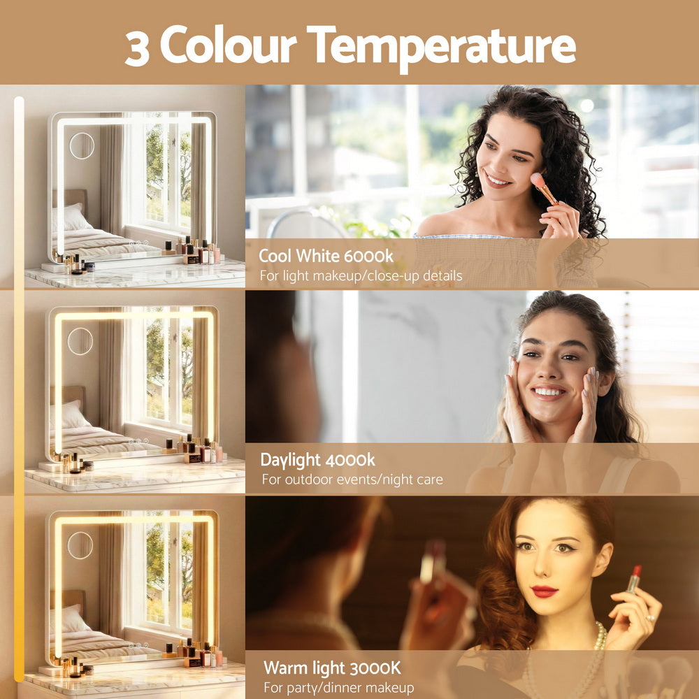 Makeup Mirror Hollywood Vanity LED with Light - White 50X60CM