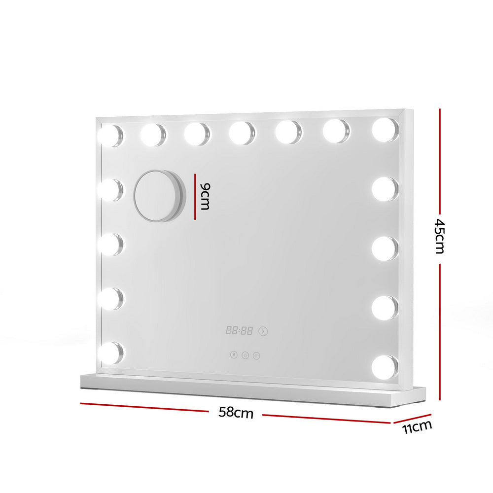 Makeup Mirror Hollywood 58x45cm 15 LED with Time Display