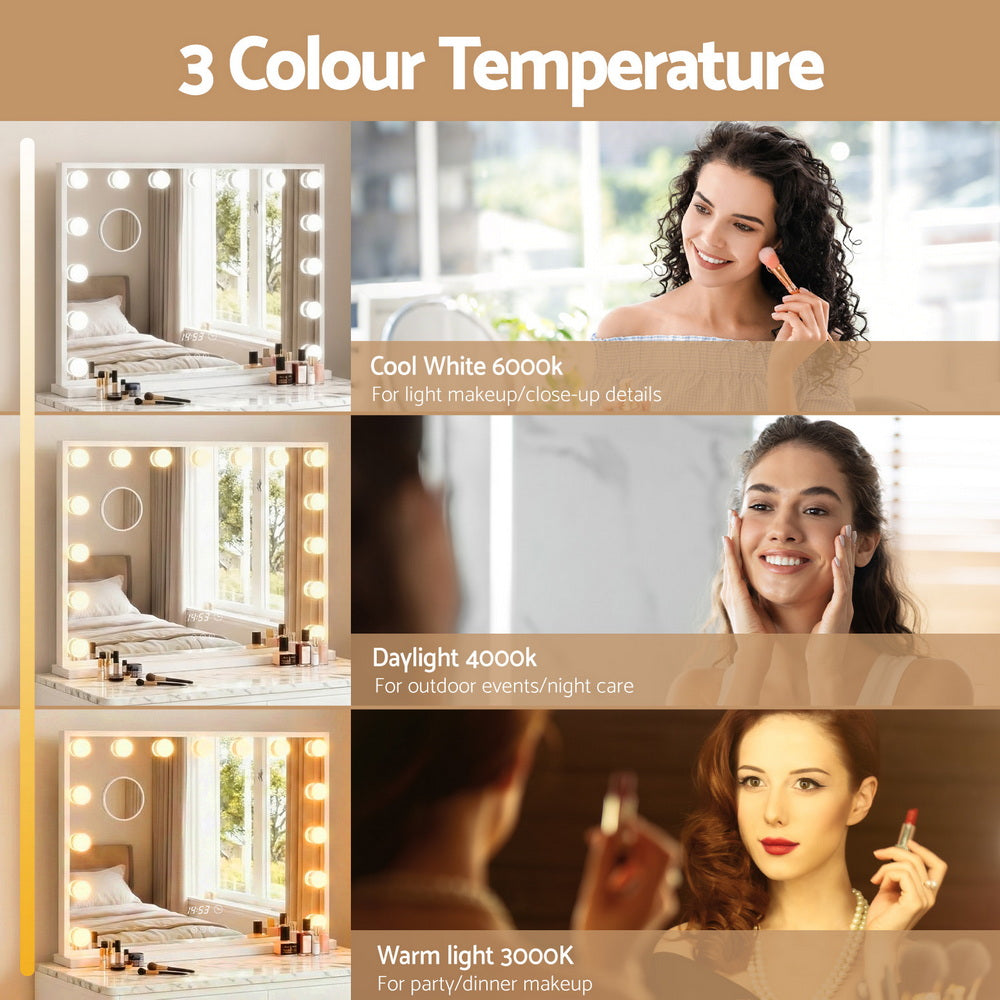 Makeup Mirror Hollywood 58x45cm 15 LED with Time Display