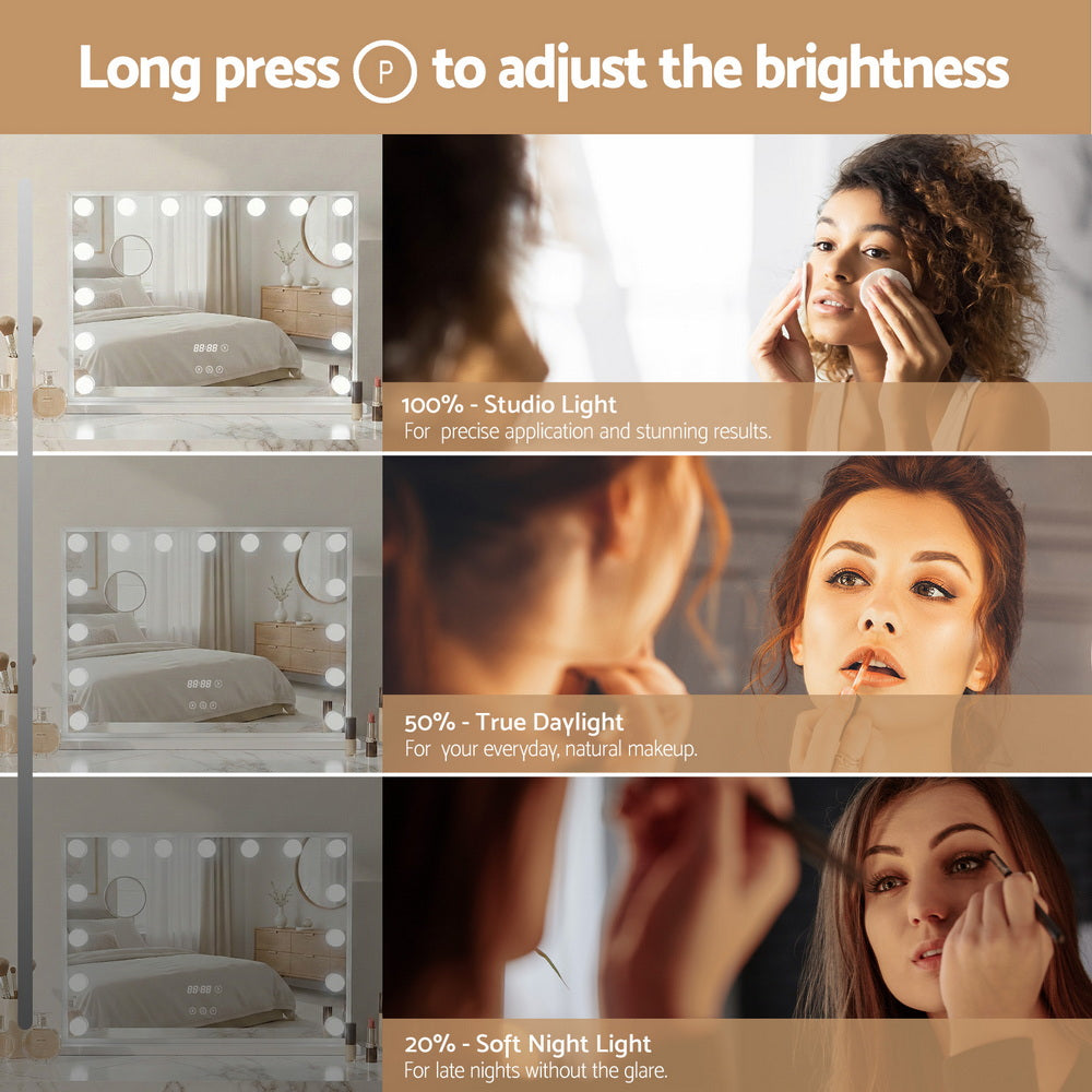 Makeup Mirror Hollywood 58x45cm 15 LED with Time Display