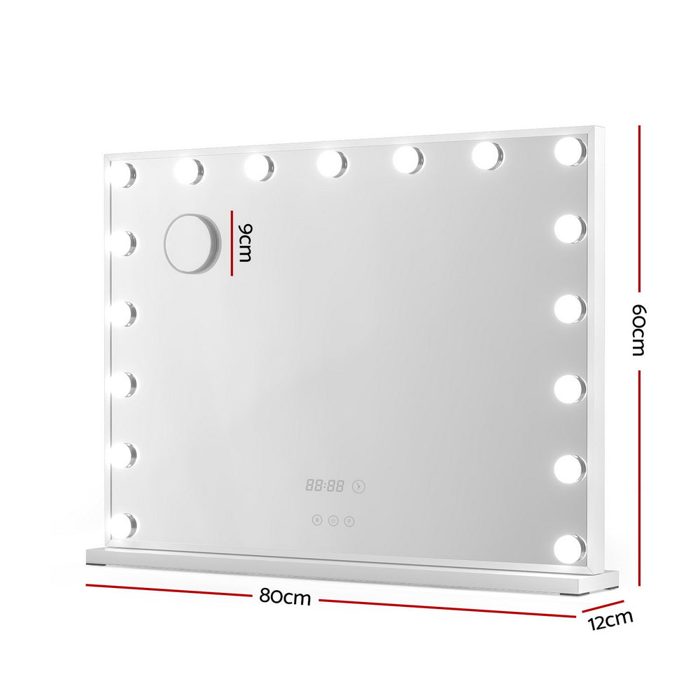Makeup Mirror Hollywood 80x60cm 17 LED with Time Display