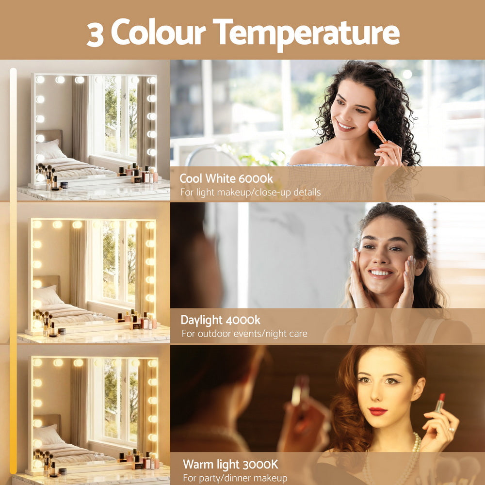 Makeup Mirror Hollywood 80x60cm 17 LED with Time Display