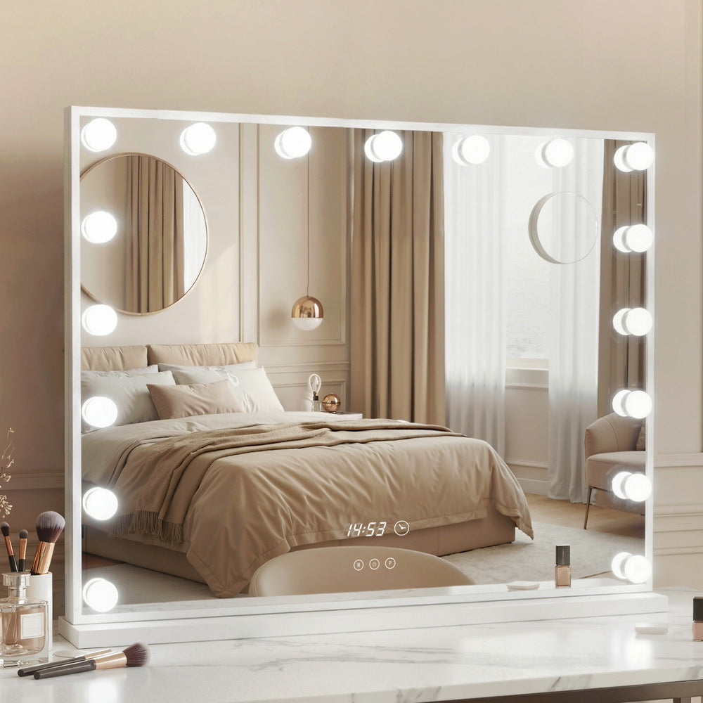 Makeup Mirror Hollywood 80x60cm 17 LED with Time Display