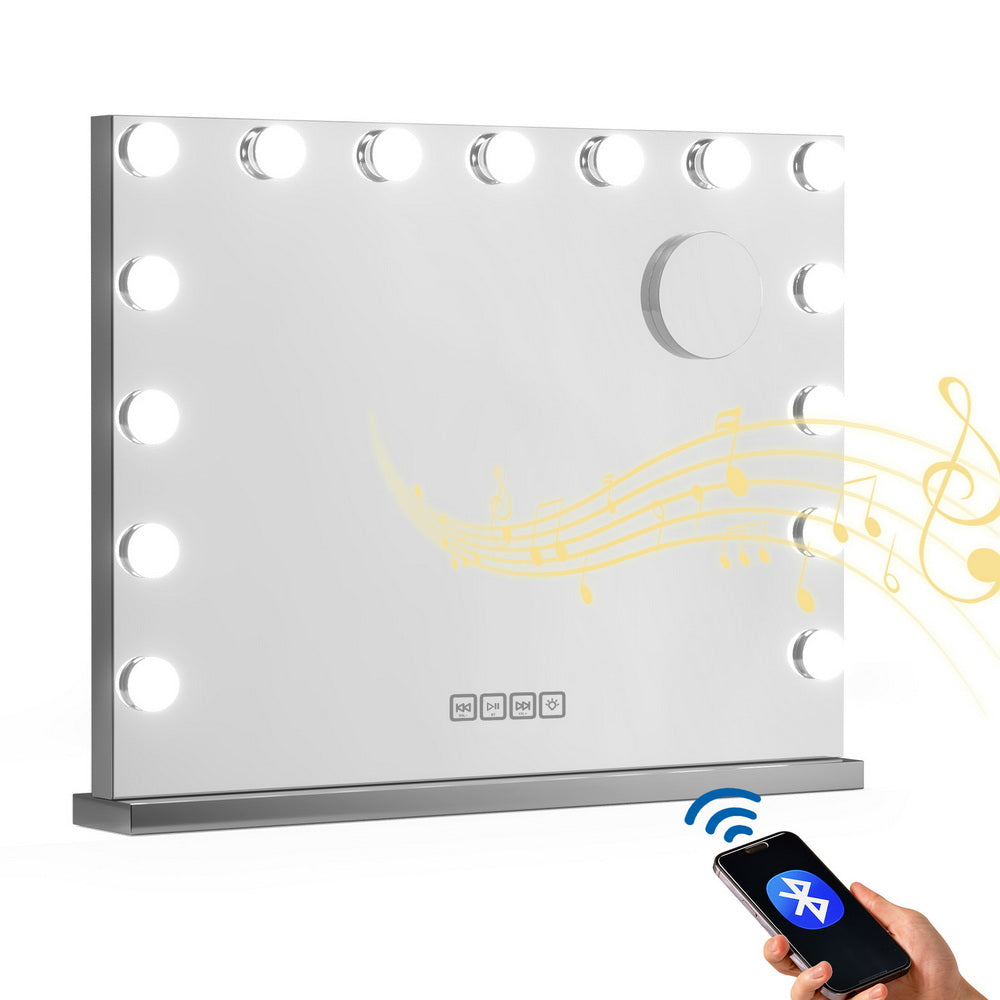 Bluetooth Makeup Mirror 58X46cm Hollywood with Light Dimmable 15 LED