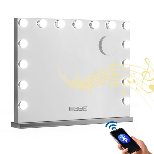 Bluetooth Makeup Mirror 58X46cm Hollywood with Light Dimmable 15 LED