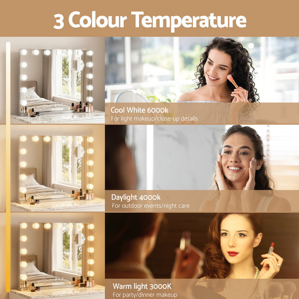 Bluetooth Makeup Mirror 58X46cm Hollywood with Light Dimmable 15 LED