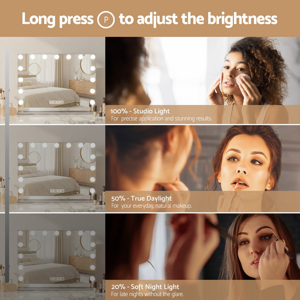 Bluetooth Makeup Mirror 58X46cm Hollywood with Light Dimmable 15 LED