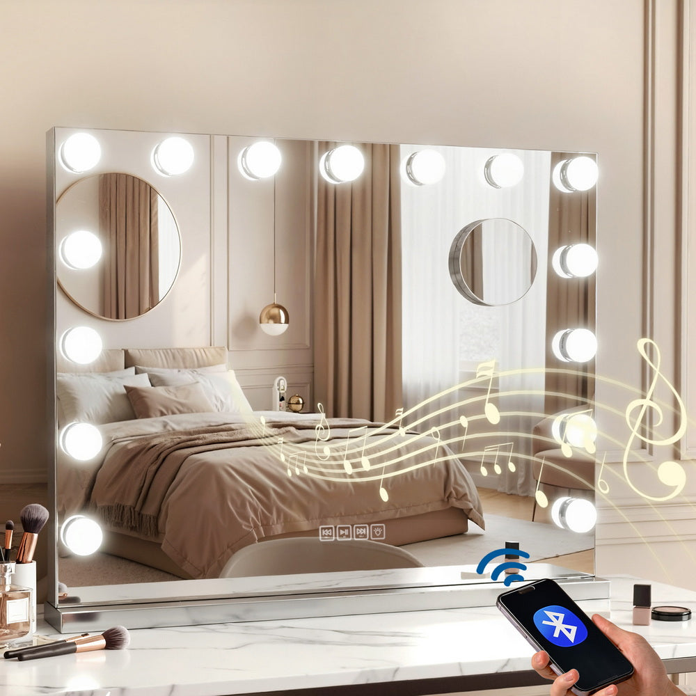 Bluetooth Makeup Mirror 58X46cm Hollywood with Light Dimmable 15 LED