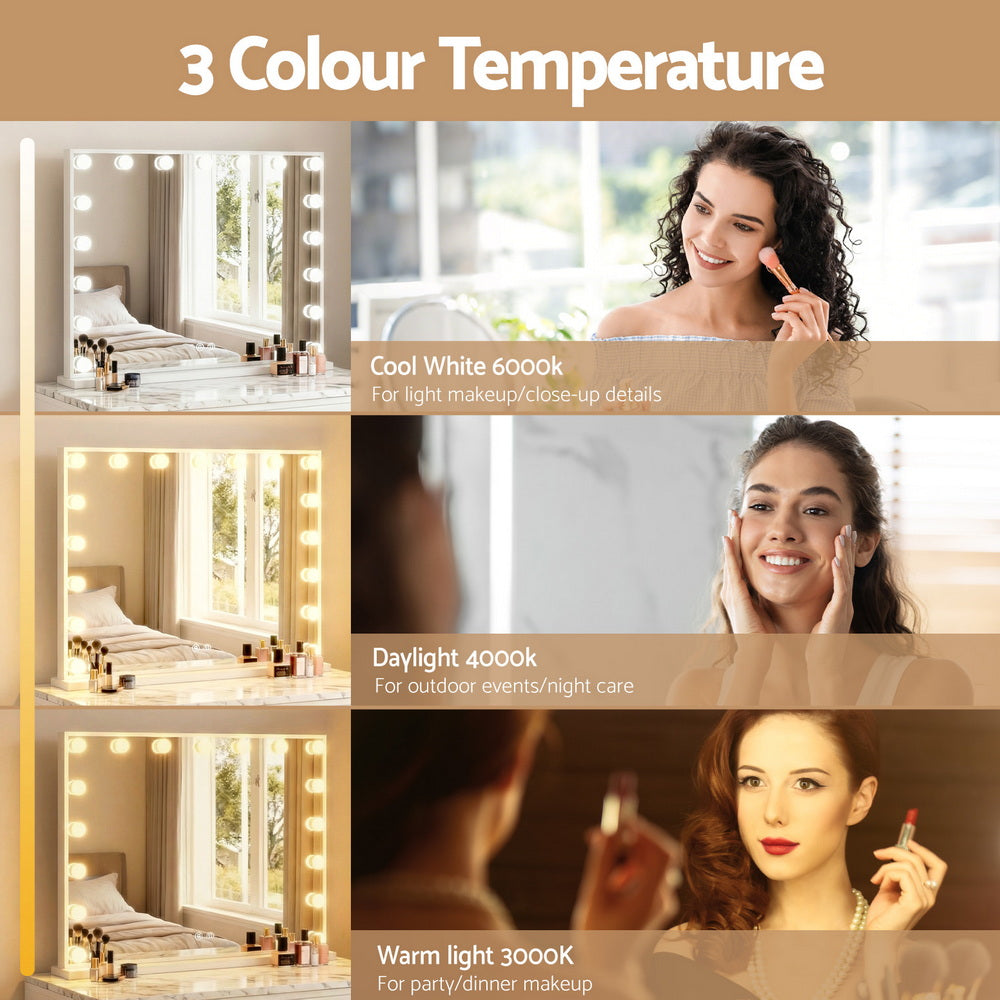 Embellir Makeup Mirror 80x58cm Hollywood Vanity with LED Light Tabletop Wall