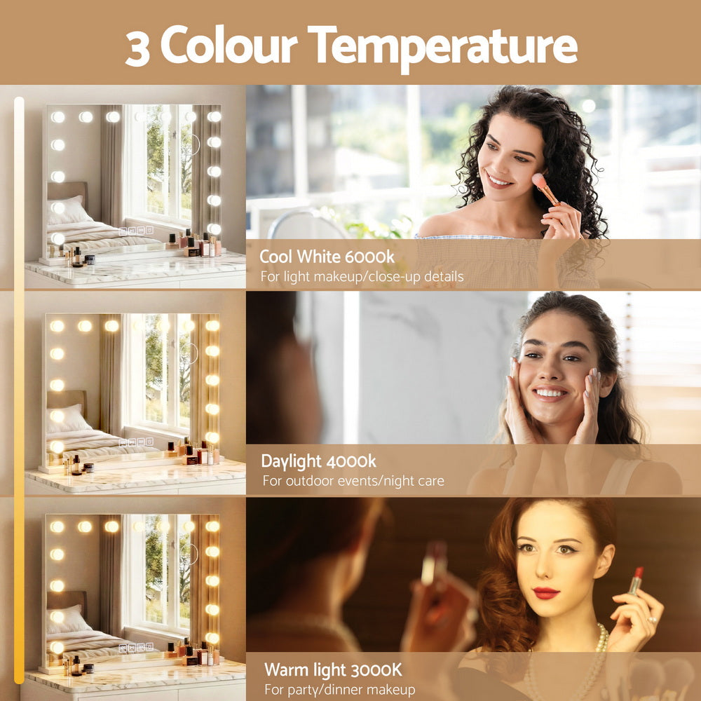 Bluetooth Makeup Mirror 80x58cm Hollywood with LED Vanity Light Wall Mounted