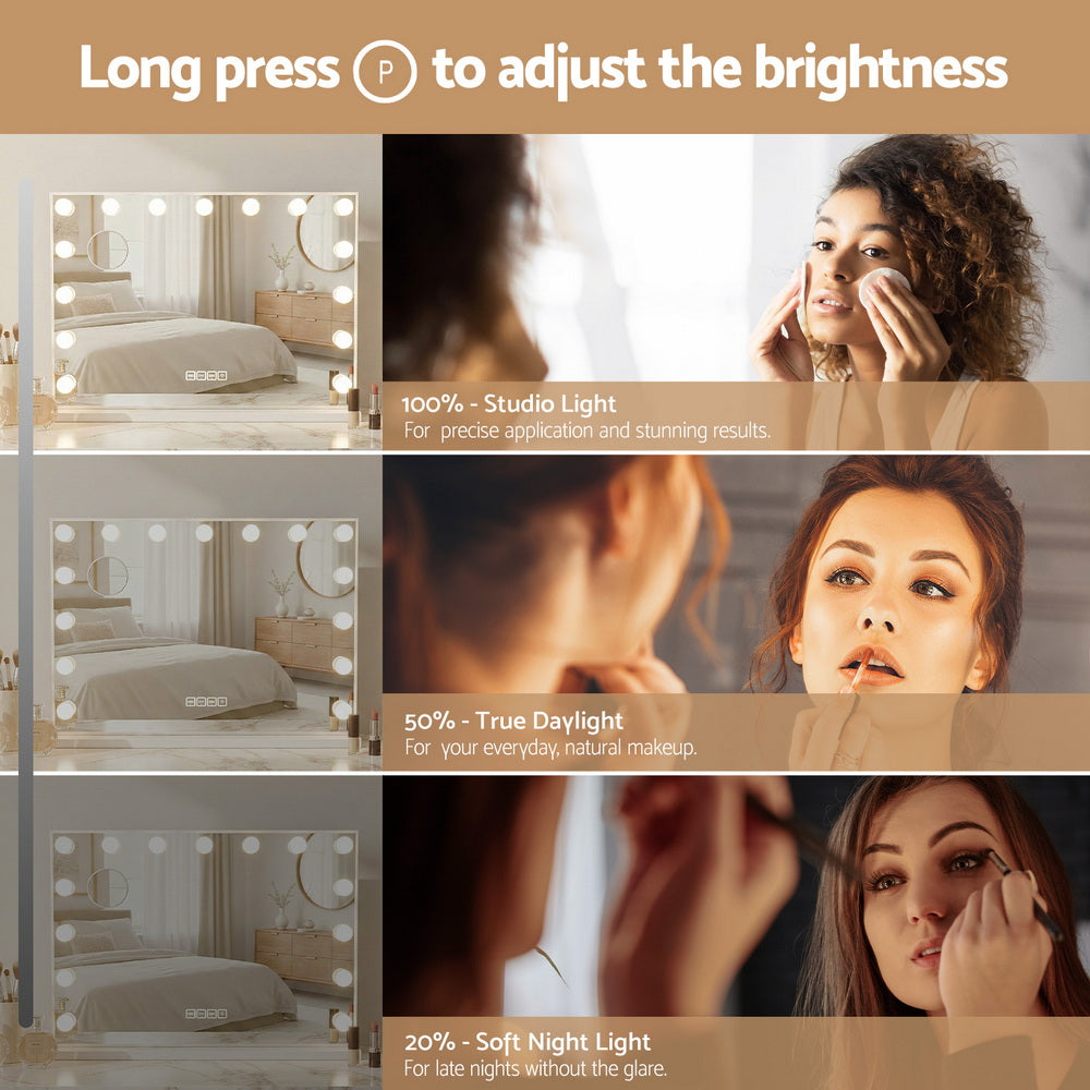 Bluetooth Makeup Mirror 80x58cm Hollywood with LED Vanity Light Wall Mounted