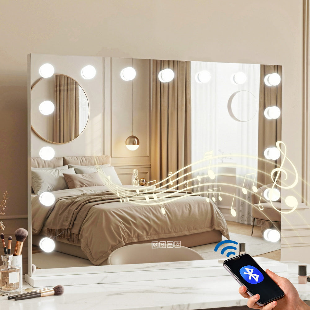 Bluetooth Makeup Mirror 80x58cm Hollywood with LED Vanity Light Wall Mounted