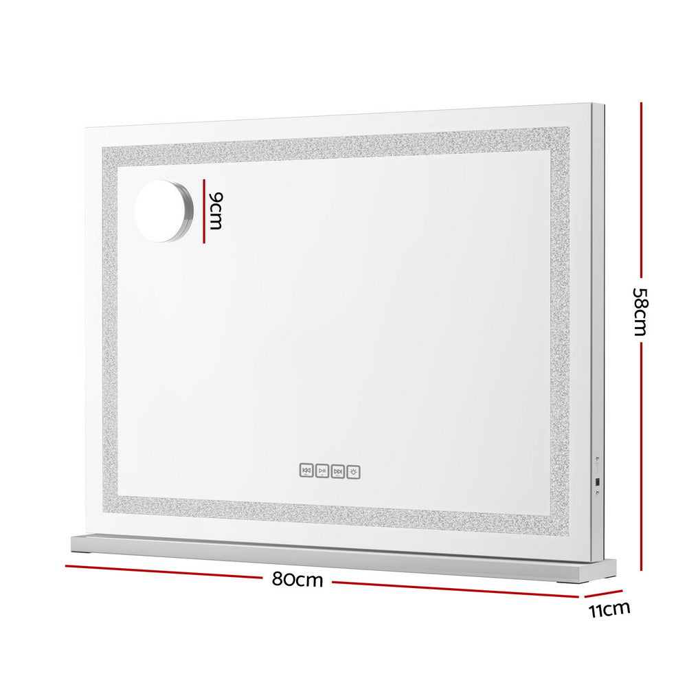 Bluetooth Makeup Mirror 80x58CM Crystal Hollywood with LED Vanity Light