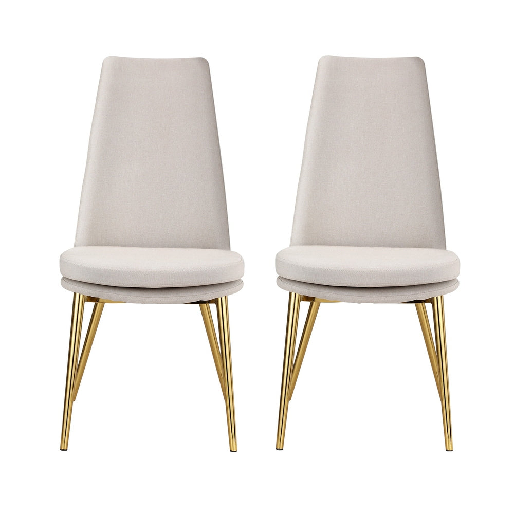 Dining Chairs Set of 2 Fabric High Back Beige