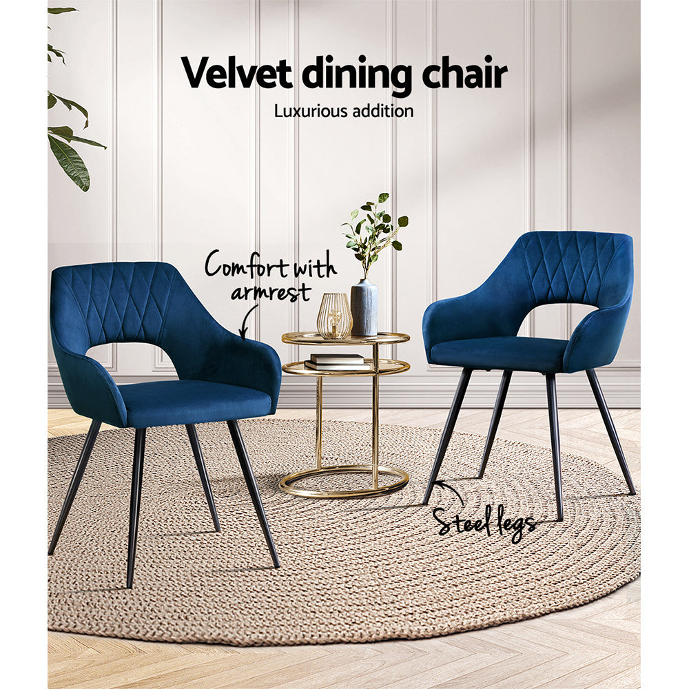 Dining Chairs Set of 2 Blue Velvet Caitlee