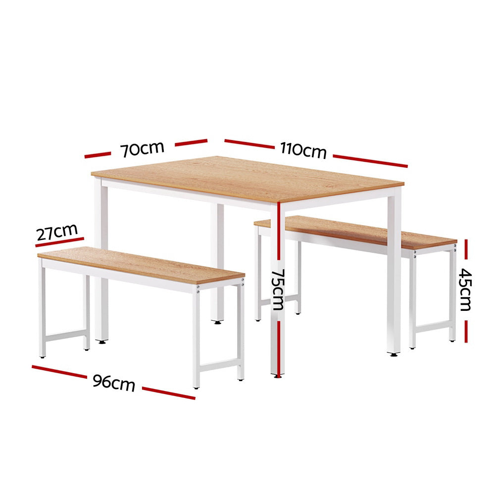 Dining Table and Chairs Set 3PC Metal Desk Bench Kitchen Furniture