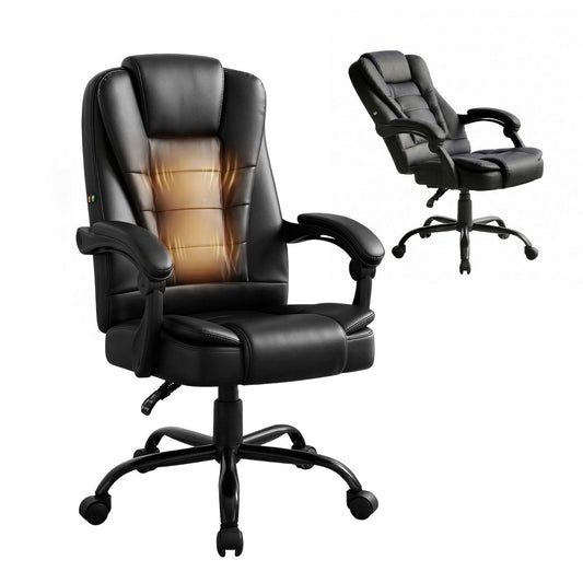 Black Leather Massage Office Chair Pu Recliner Computer Gaming Seat