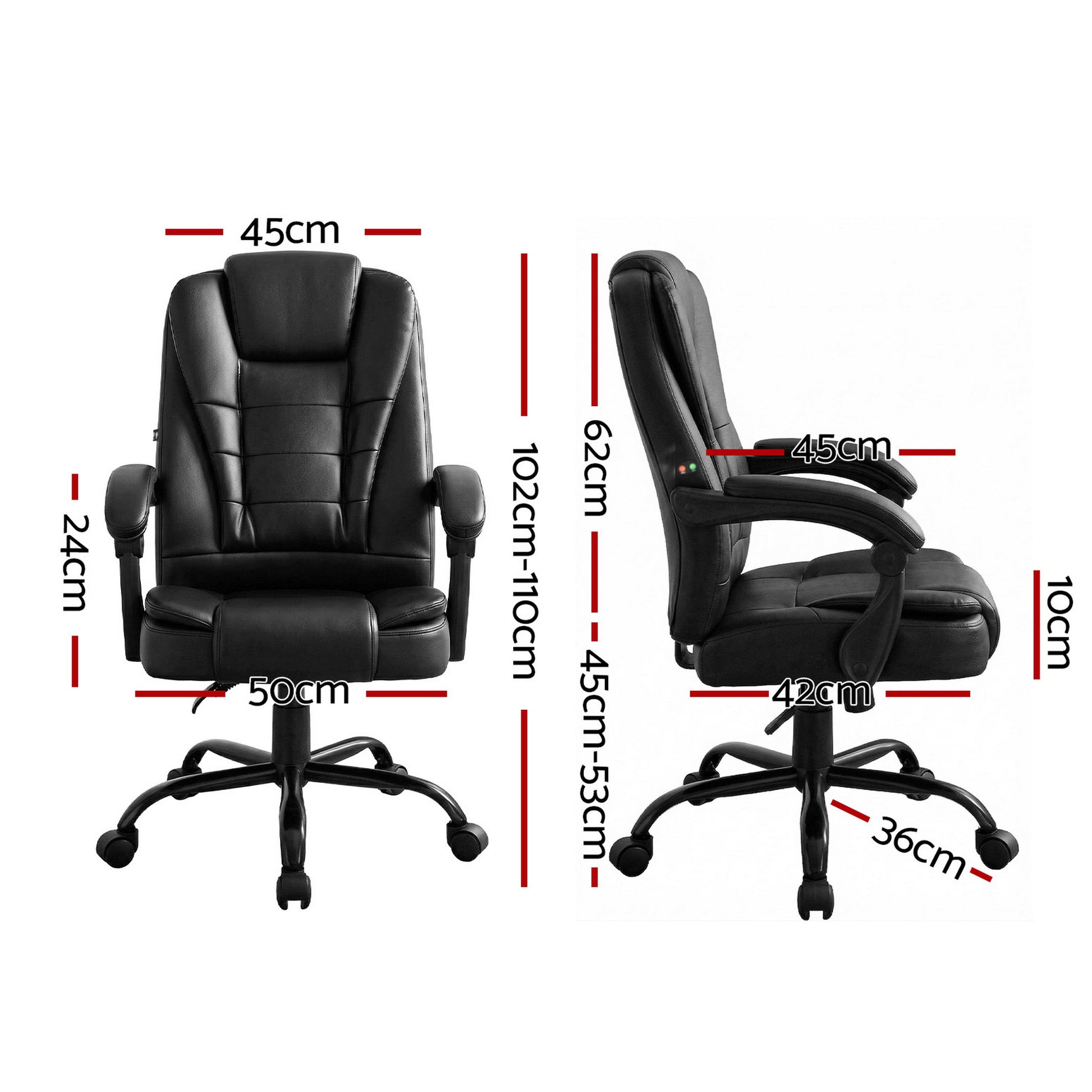 Massage Office Chair Pu Leather with Recliner Computer Gaming Seat Black