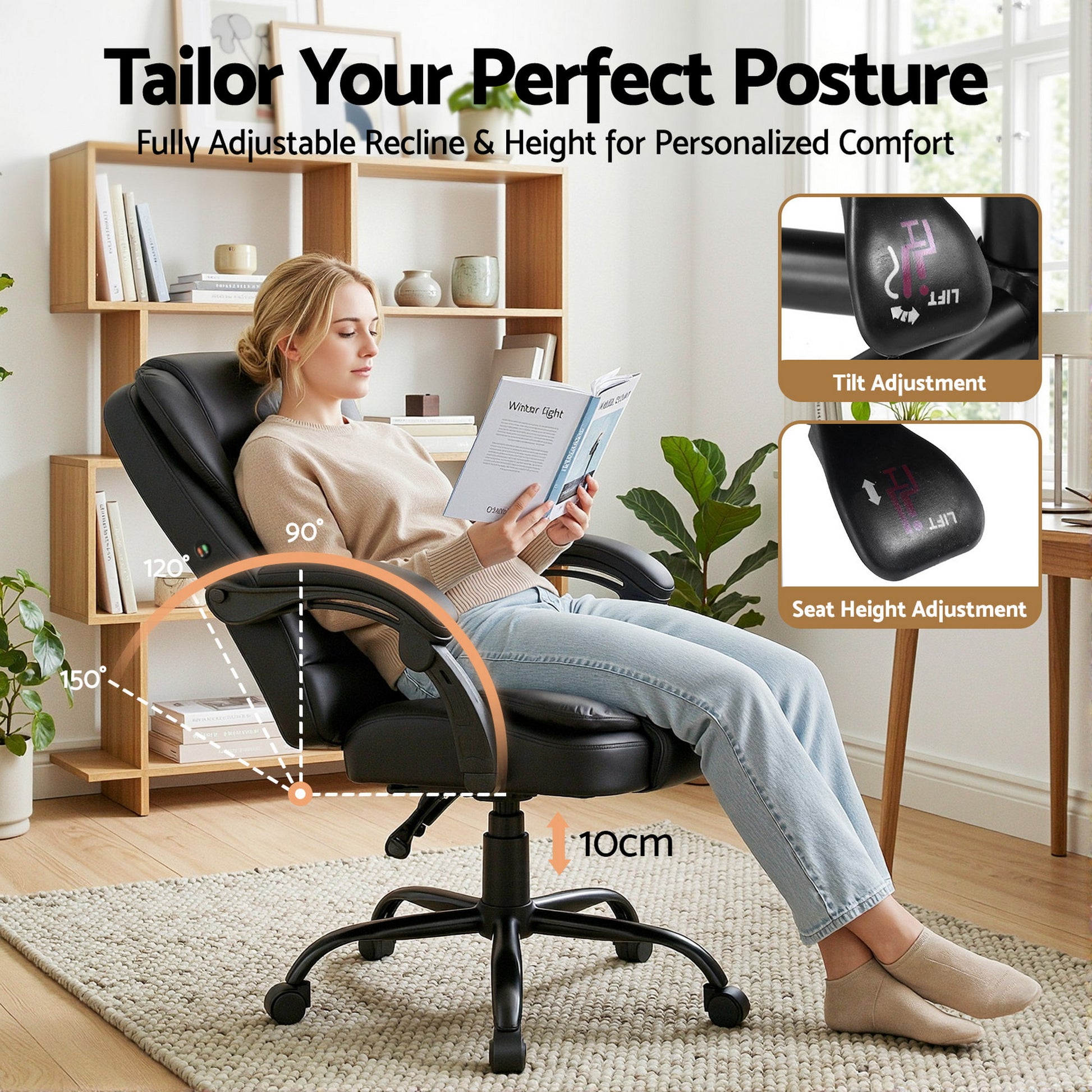 Massage Office Chair Pu Leather Recliner Computer Gaming Seat Black