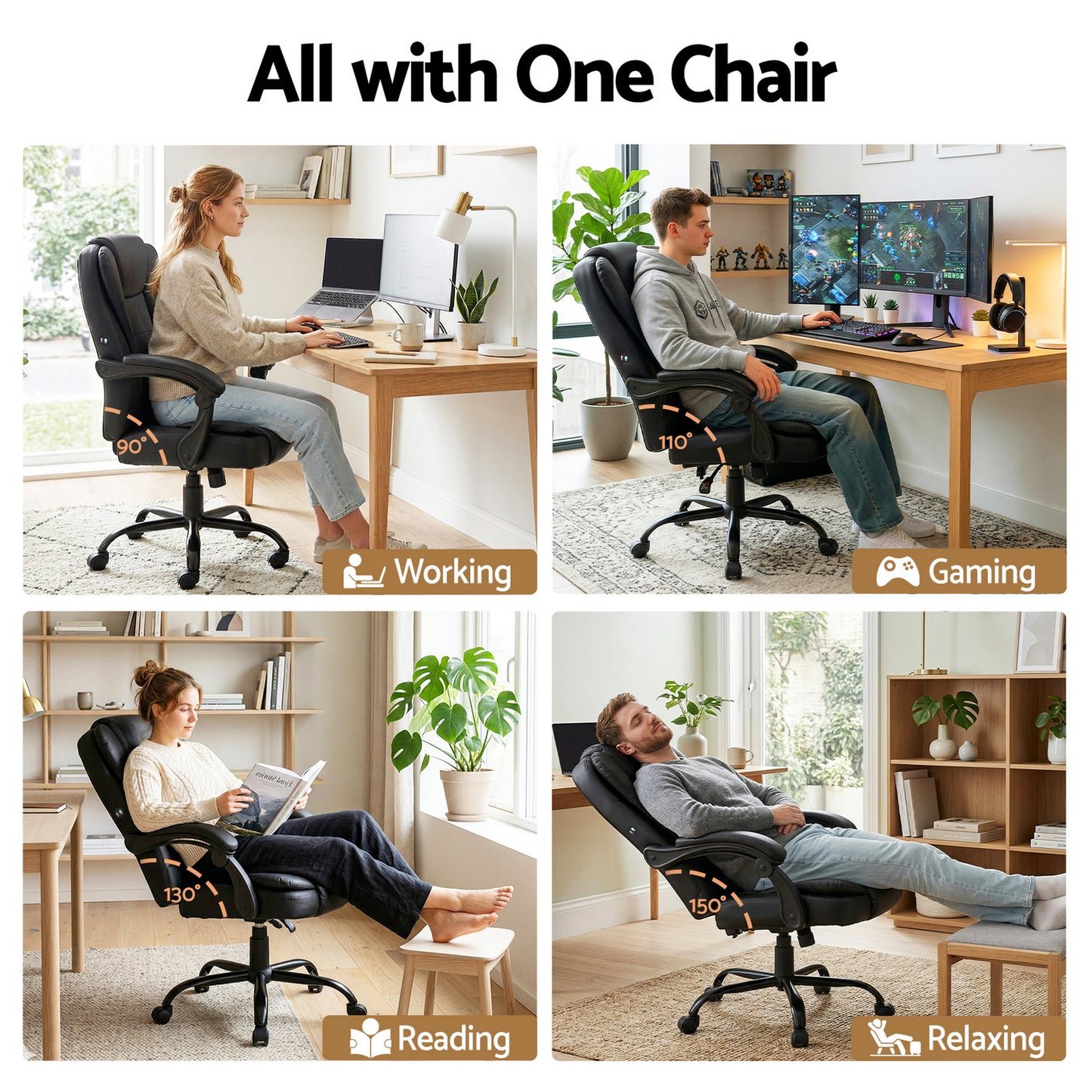 Office chair with massage PU recliner computer gaming