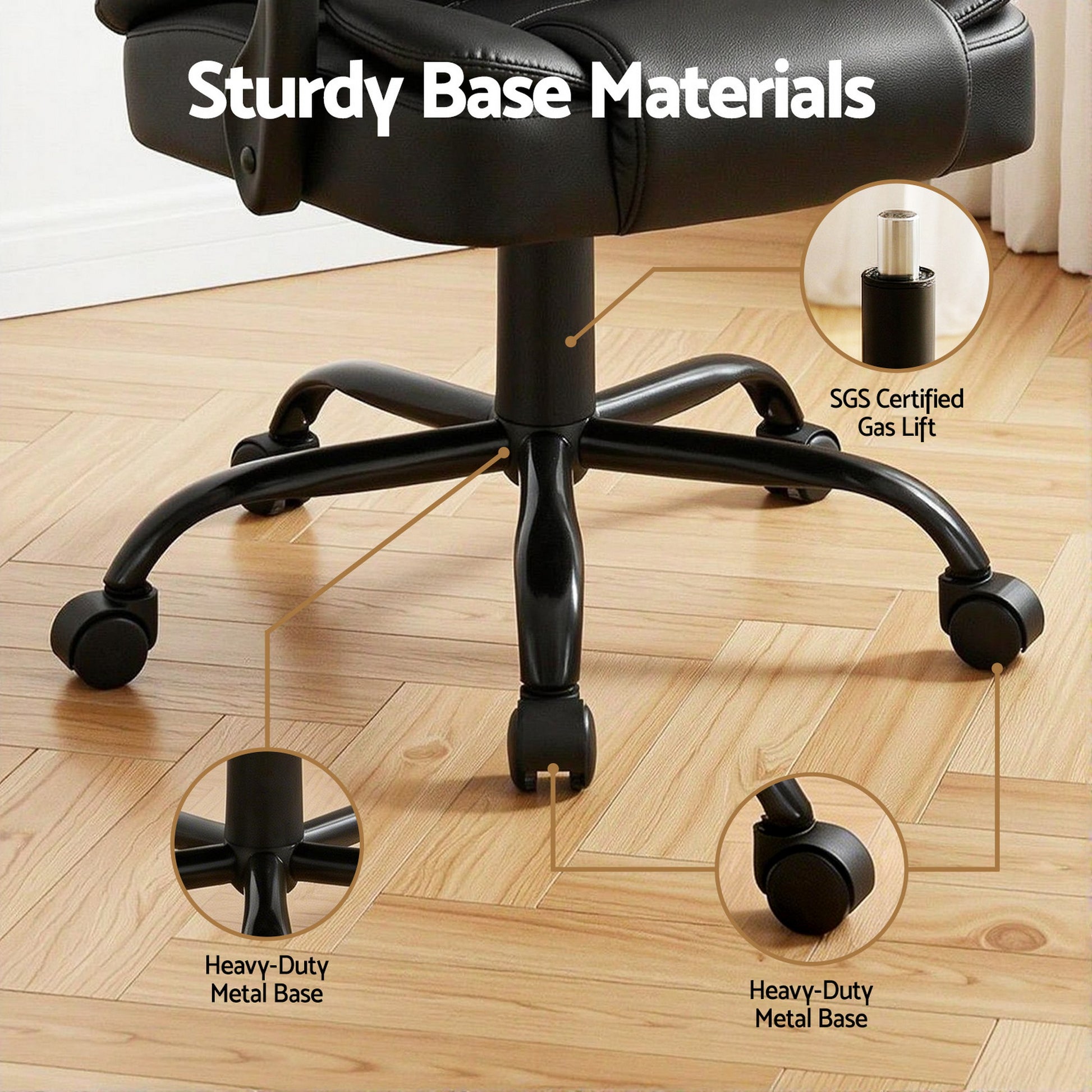 Black leather office chair with PU recliner computer gaming