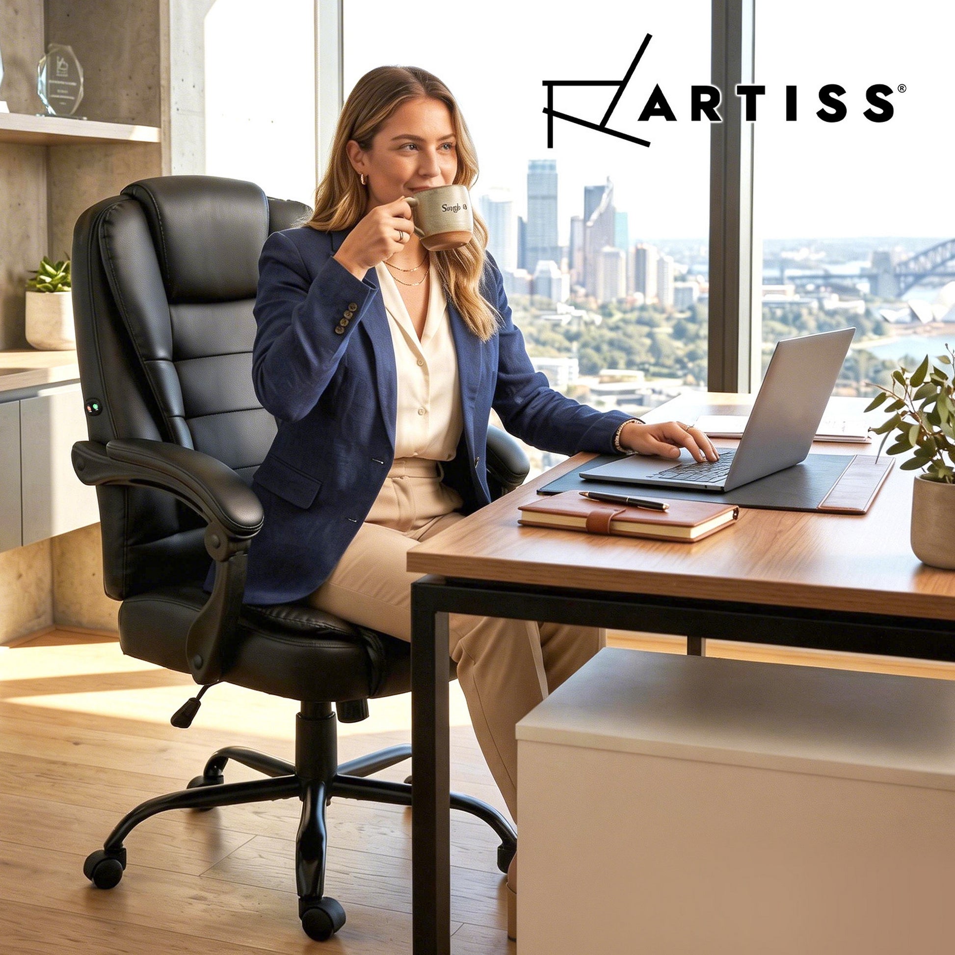 Black leather office chair for desk and study spaces
