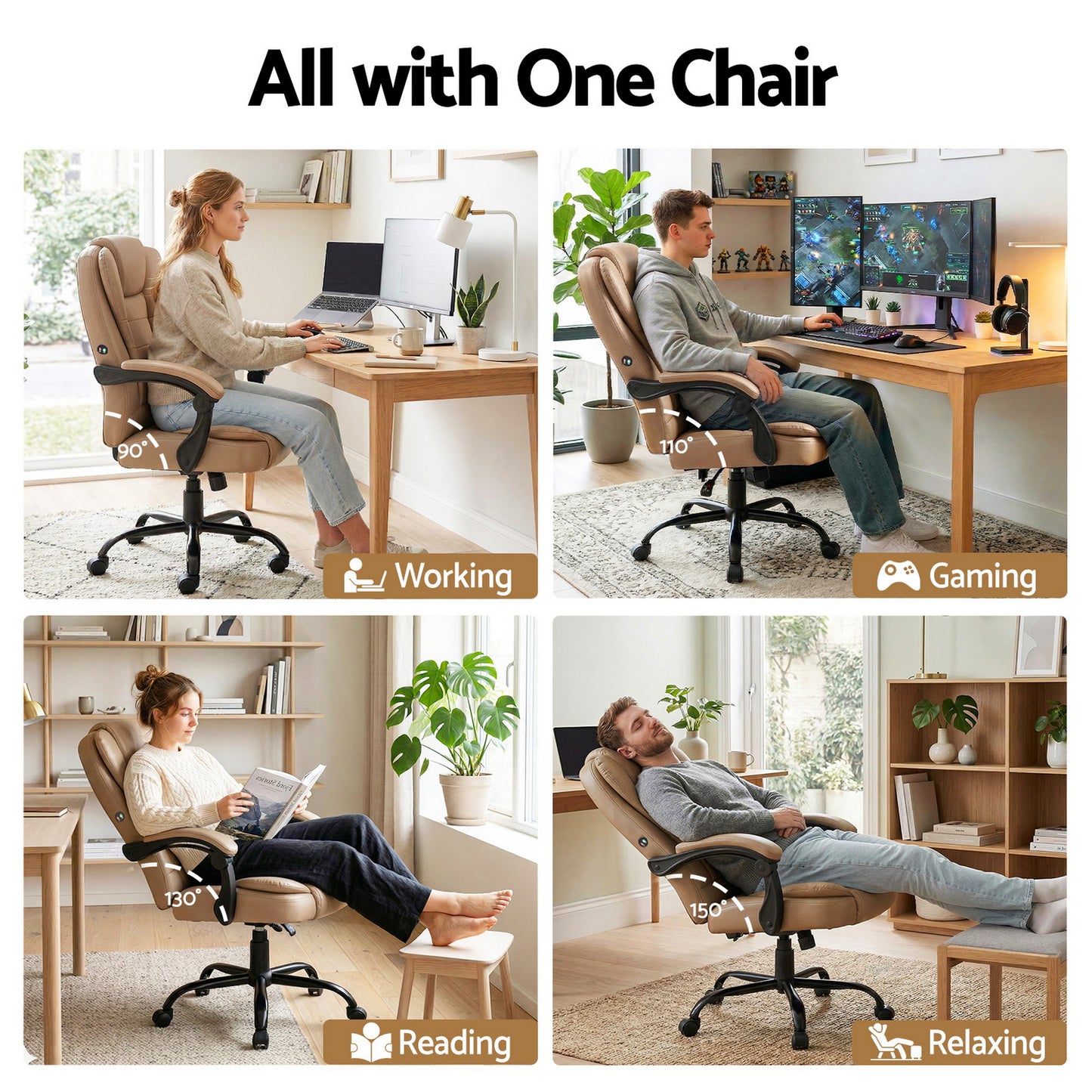Massage Office Chair PU Leather Recliner Computer Gaming Chair - Espresso