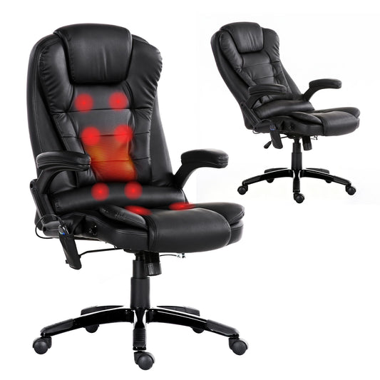 Black Leather Reclining Massage Chair 8 Point Pu