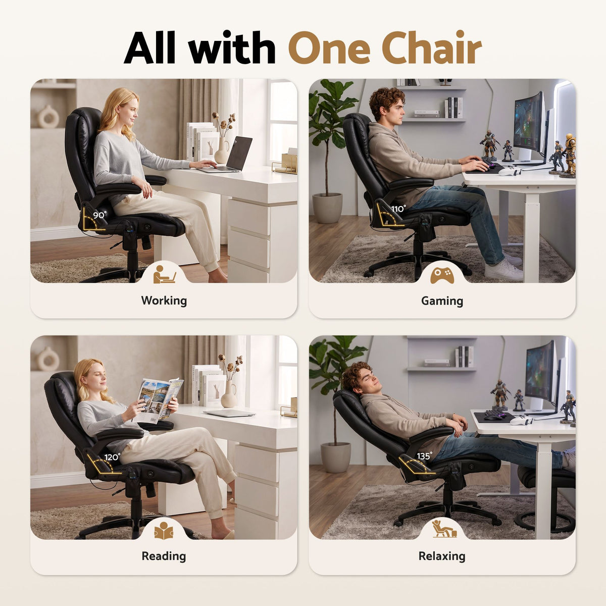 Massage Chair 8 Point Pu Leather Black Moc 09m Reclining
