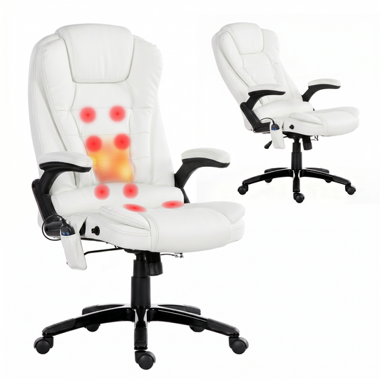 Reclining Massage Chair 8-Point PU Leather, White