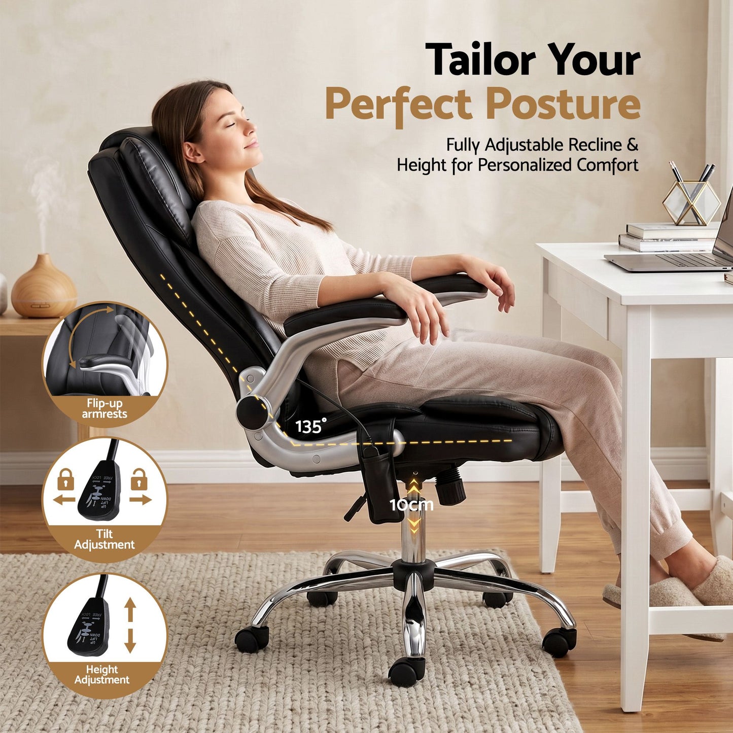 Massage Chair 8 Point PU Leather - Black