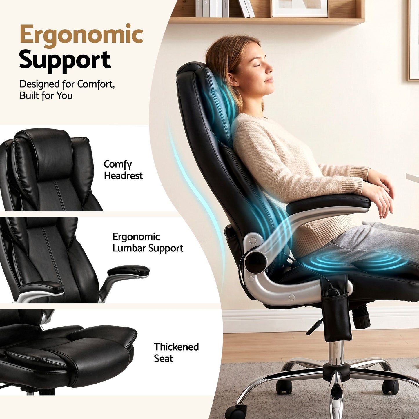 Massage Chair 8 Point PU Leather - Black