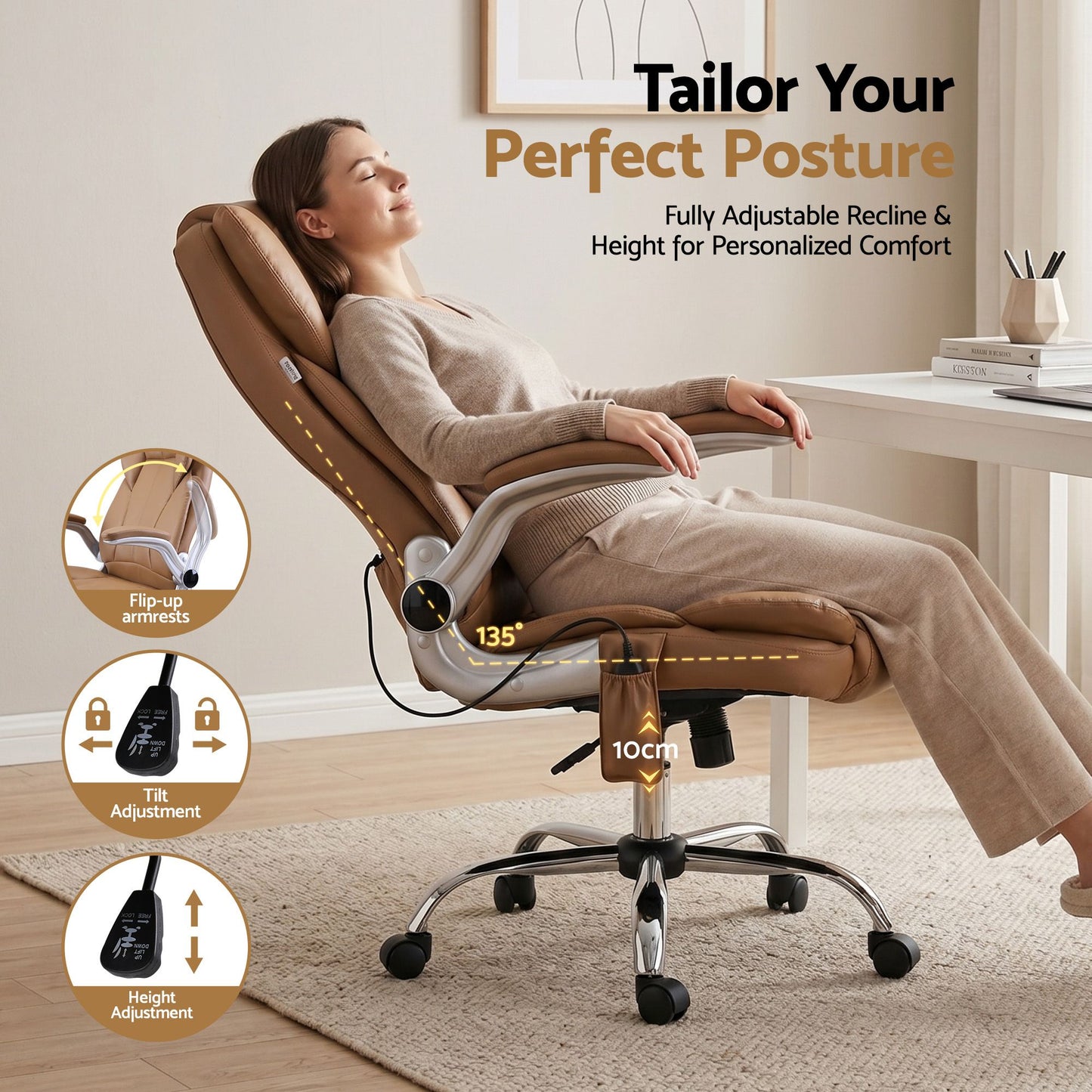 Massage Office Chair Gaming Chair Computer Desk 8 Point Vibration Espresso