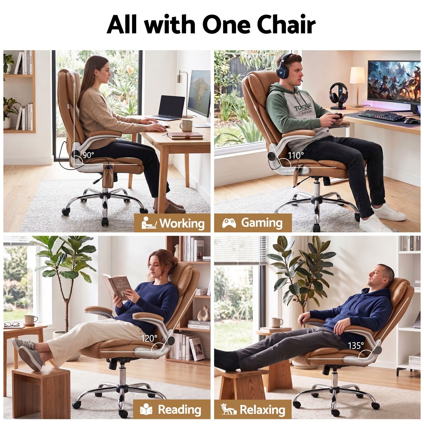 Massage Office Chair Gaming Chair Computer Desk 8 Point Vibration Espresso