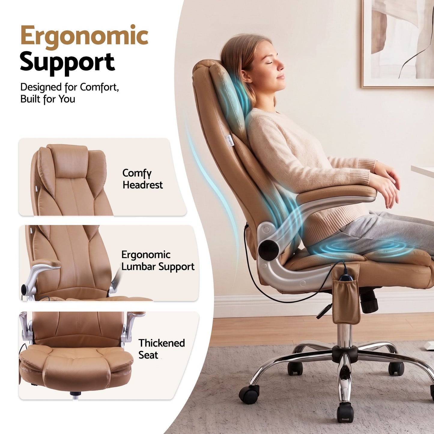 Massage Office Chair Gaming Chair Computer Desk 8 Point Vibration Espresso
