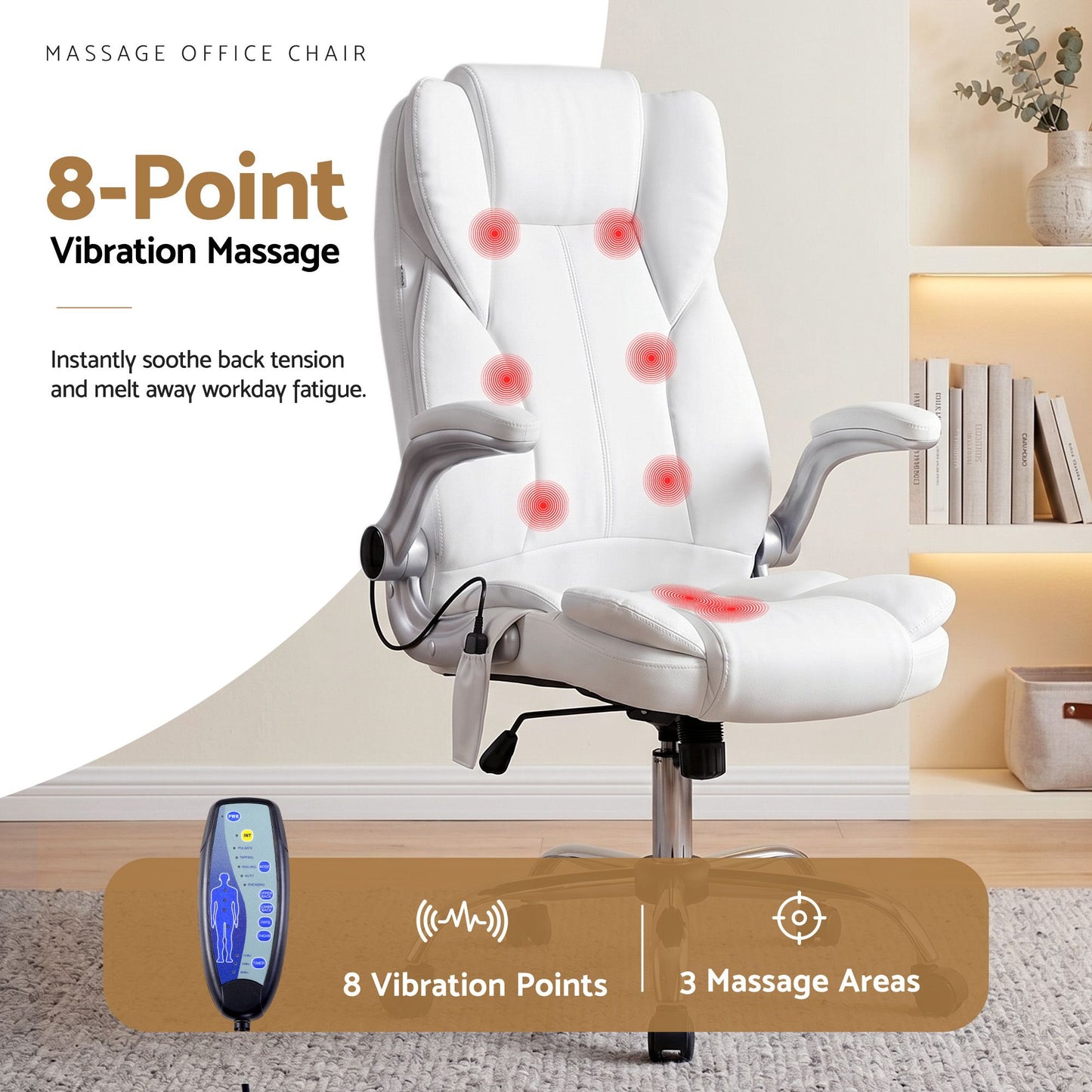 PU Leather Massage Office Chair 8-Point - White
