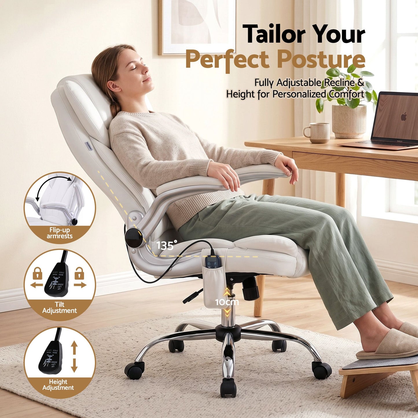 PU Leather Massage Office Chair 8-Point - White