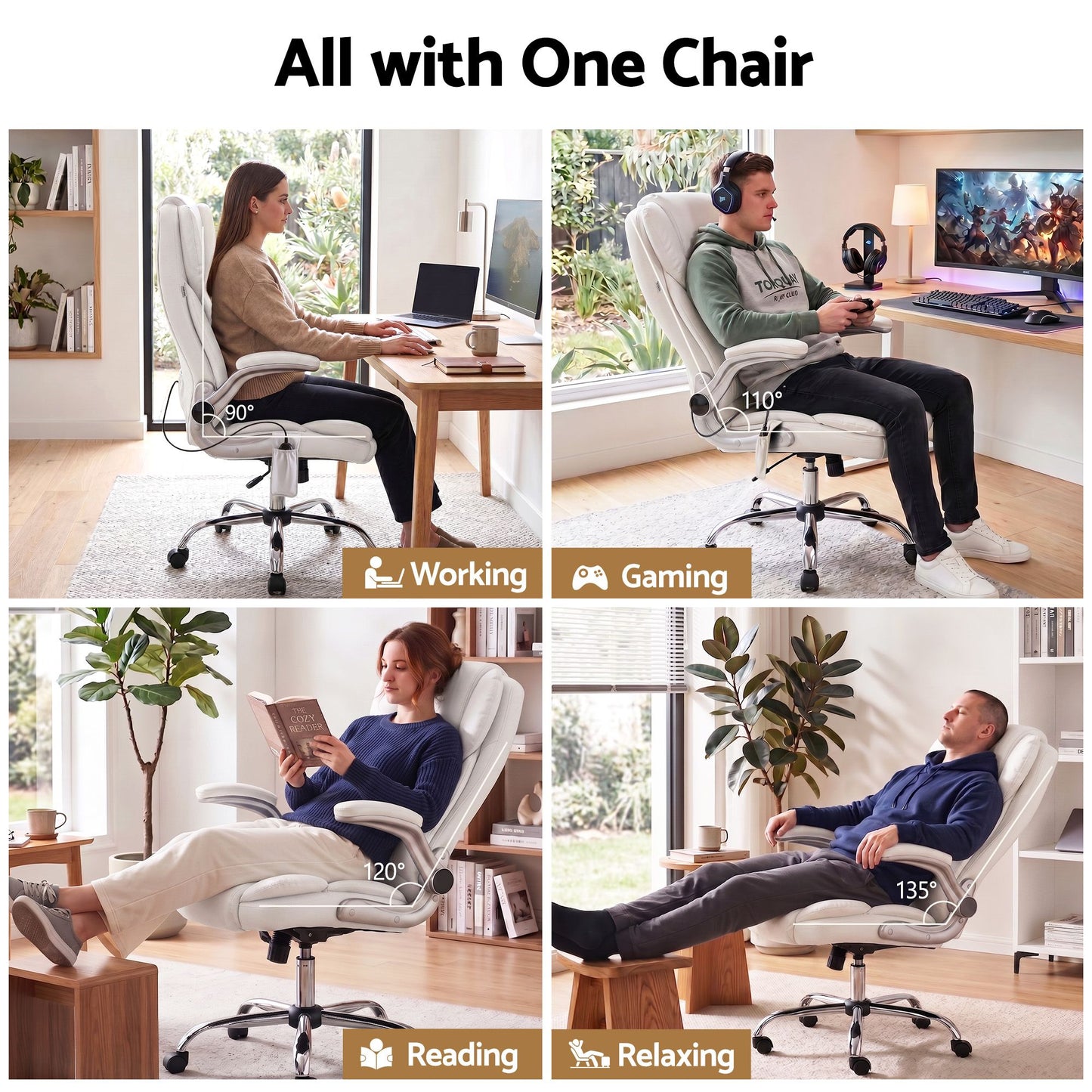 PU Leather Massage Office Chair 8-Point - White
