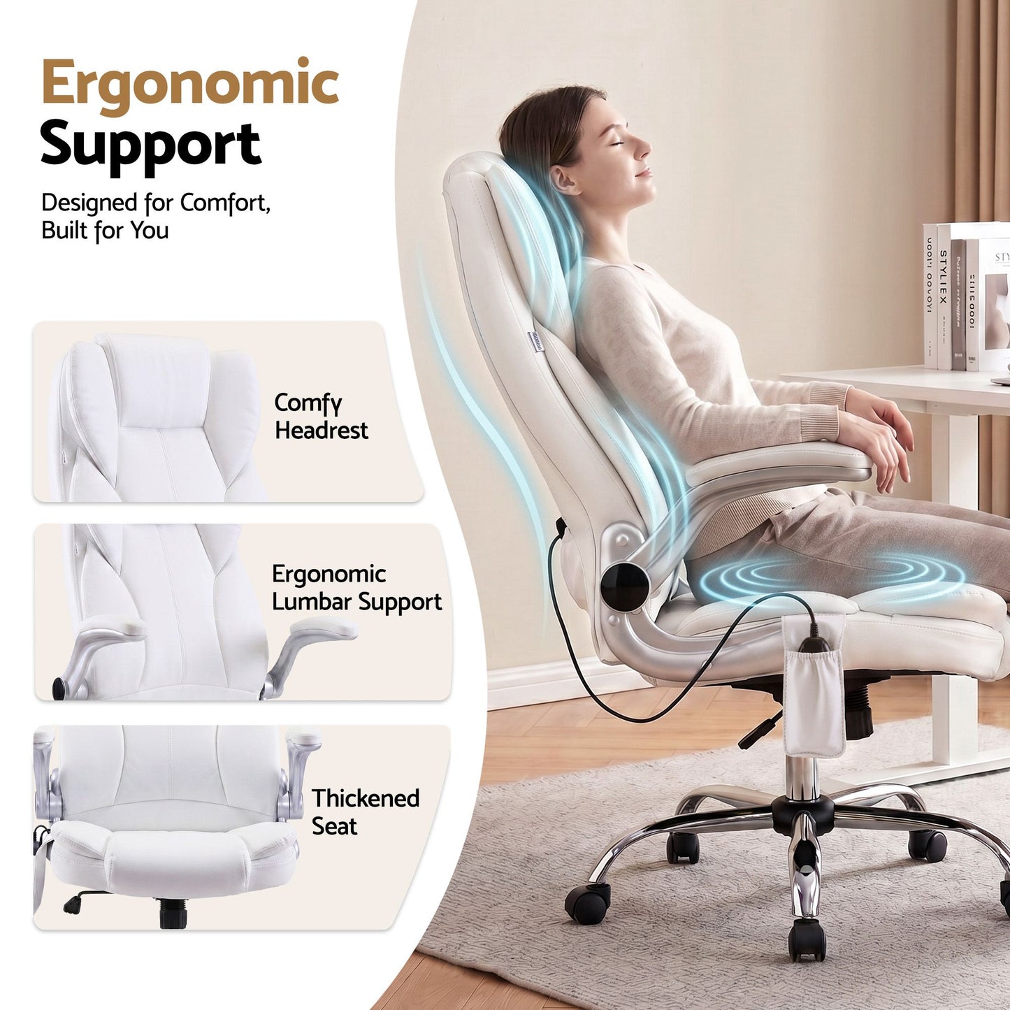 PU Leather Massage Office Chair 8-Point - White