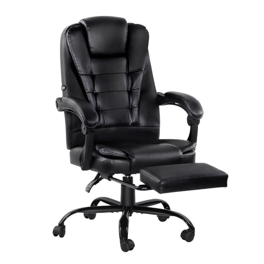 Massage Office Chair Recliner Computer Gaming Seat with Footrest Black