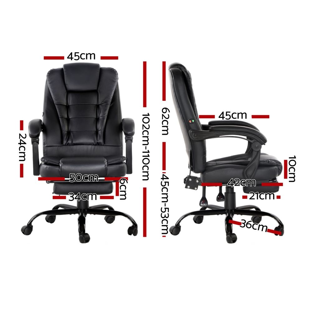 Massage Office Chair Recliner Computer Gaming Seat with Footrest Black