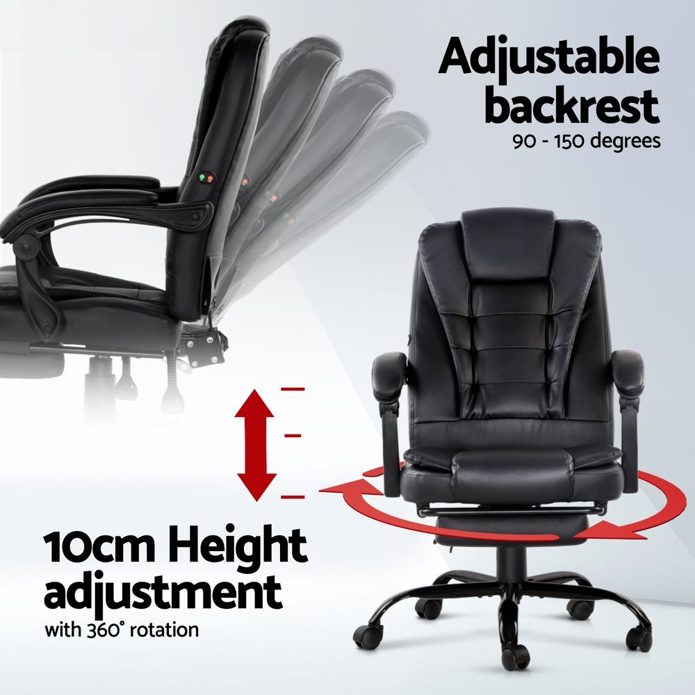 Massage Office Chair Recliner Computer Gaming Seat with Footrest Black