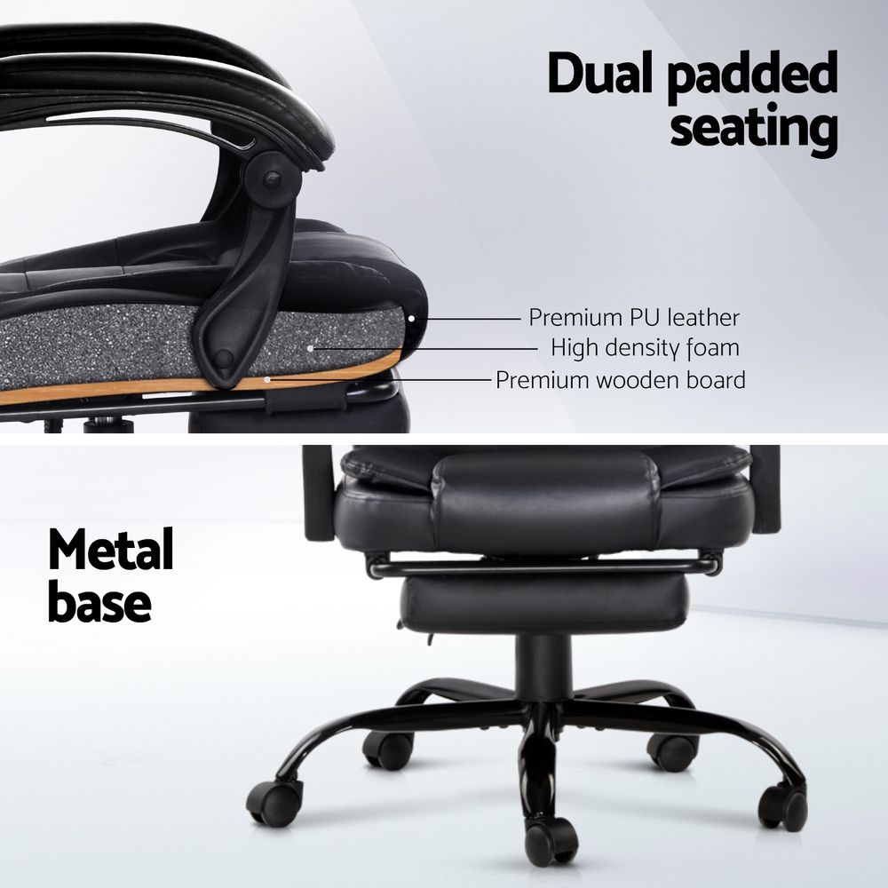 Massage Office Chair Recliner Computer Gaming Seat with Footrest Black