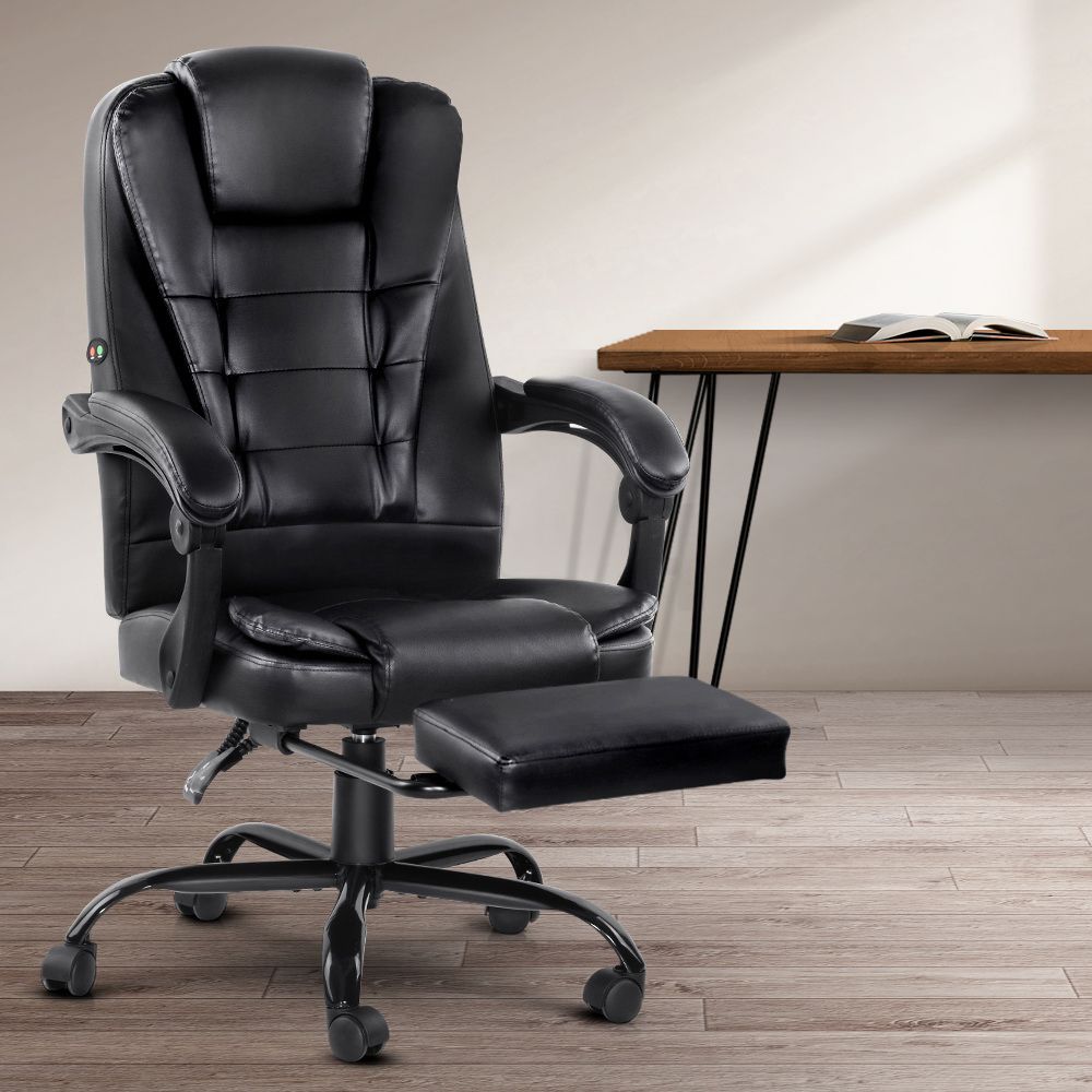 Massage Office Chair Recliner Computer Gaming Seat with Footrest Black
