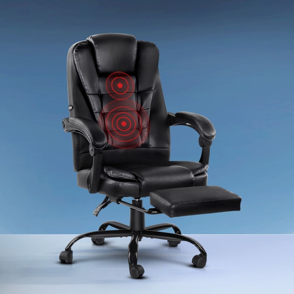 Massage Office Chair Recliner Computer Gaming Seat with Footrest Black