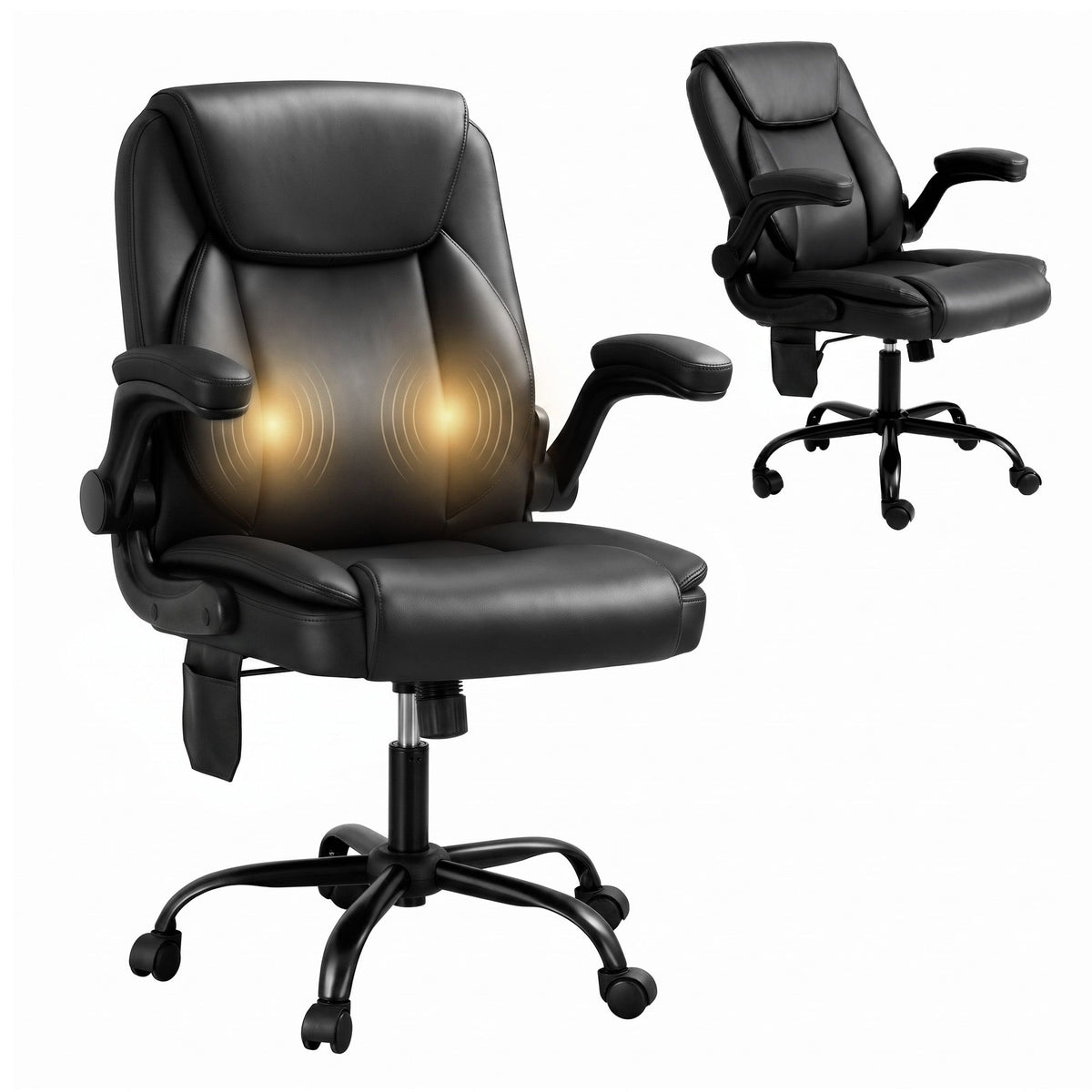 Massage Office Chair 2 Point Leather Mid Back - Black