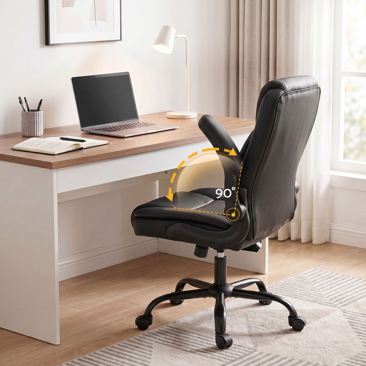 Massage Office Chair 2 Point Leather Mid Back - Black
