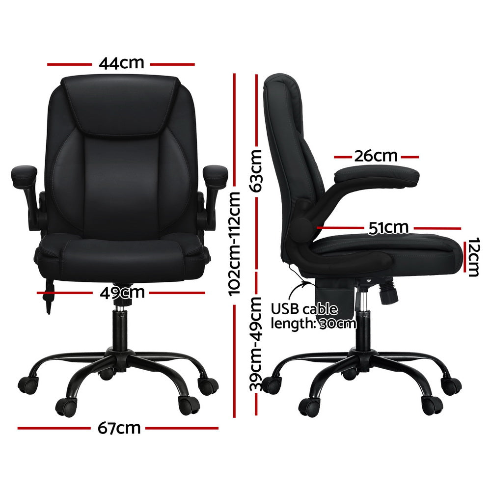 Massage Office Chair 2 Point Leather Mid Back - Black