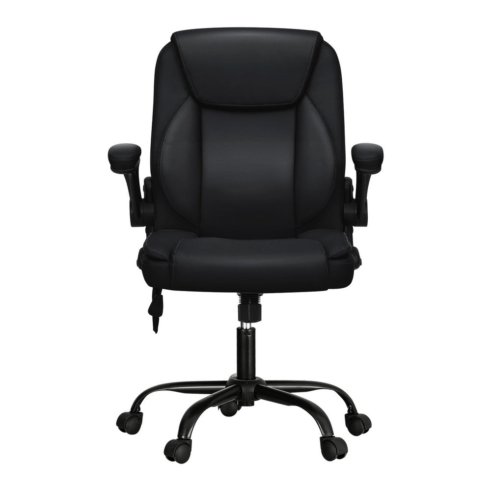 Massage Office Chair 2 Point Leather Mid Back - Black