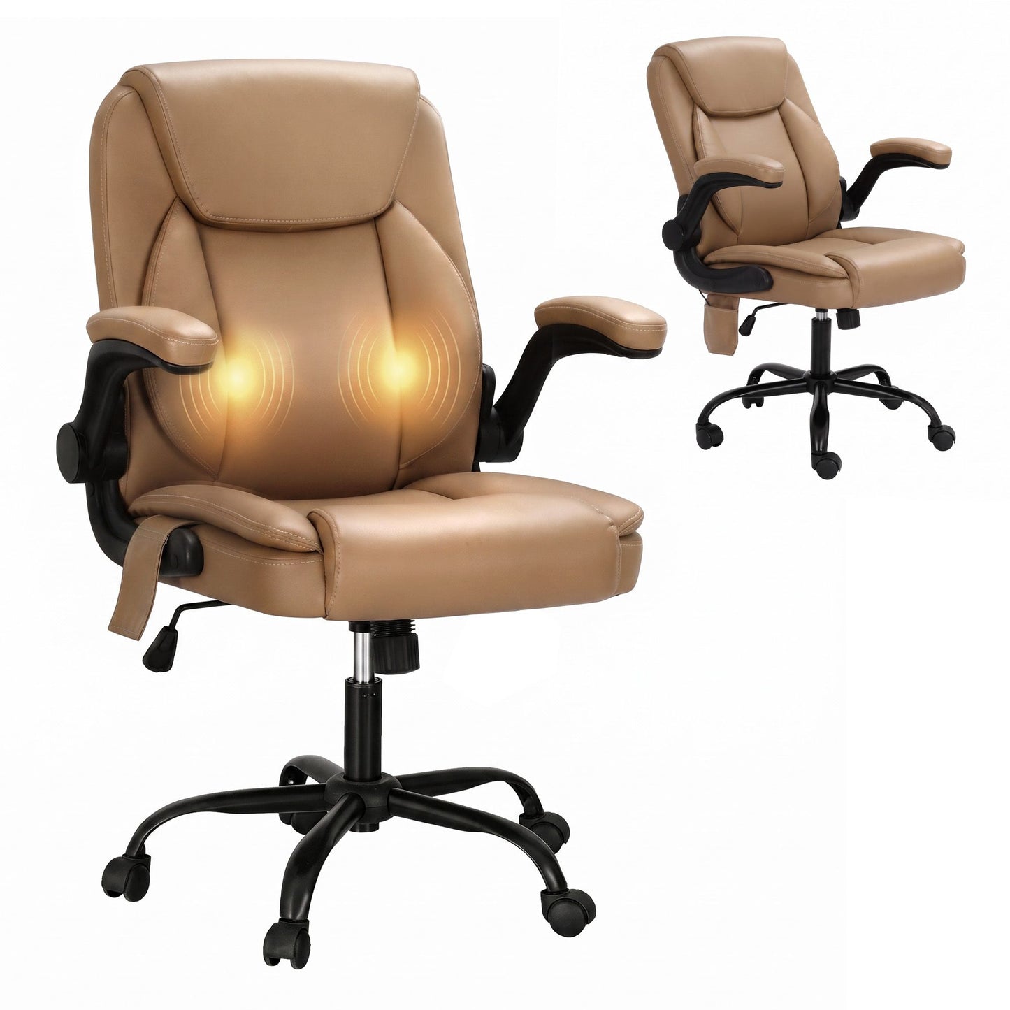 Massage Office Chair 2 Point Leather Mid Back - Espresso